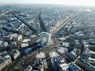 4k photos iconic landmark Arc de Triomphe /Triumphal Arc, Paris, Ile-de-France Aerial view drone of Paris, France, Europe