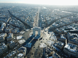 4k photos iconic landmark Arc de Triomphe /Triumphal Arc, Paris, Ile-de-France Aerial view drone of...