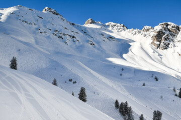 Fototapeta na wymiar Empty ski slopes of Tirol ski resort in Austria.