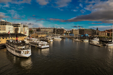 Fototapeta na wymiar Boats in the harbor of Gothenburg, Sweeden.