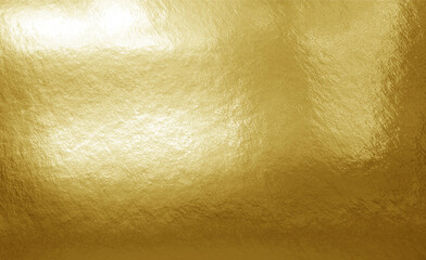 Gold foil texture background with shadows, highlights and uneven surface