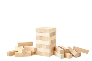 Blocks of wood isolated on white background. Tower