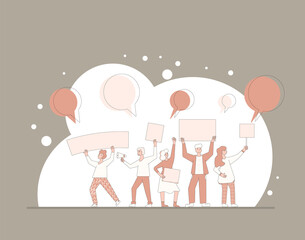 Protest. Group of men and women with banners.