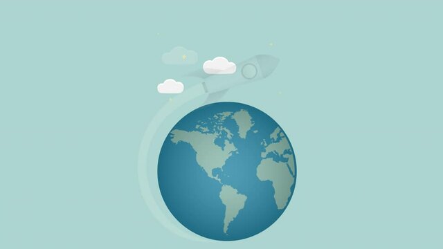 Launch of a space rocket. Animation of a space ship, alpha channel included. Planet earth, cartoon