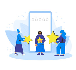 Feedback concept. People with stars in their hands