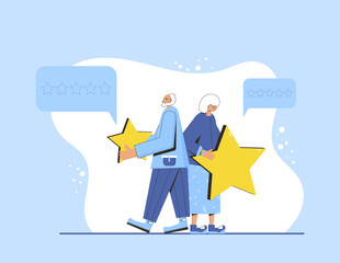 Feedback concept. People with stars in their hands