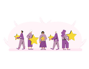 Fototapeta premium Feedback concept. People with stars in their hands