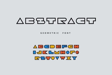 Minimal font. Abstract geometric alphabet with funny colored letters, pop art cartoon font. Vector illustration uppercase type typography fonts design for logo