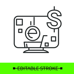 Online shopping icon. Ecommerce business and retail store outline element design. Web shop, digital marketing and e-commerce concept. Internet commercial company vector illustration.Editable stroke

