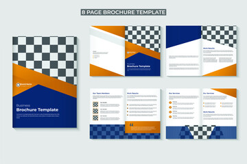 8 pages business brochure template with a modern abstract design. Use for marketing, print, annual report and business, corporate, official presentations and Multi-Purpose. Vector illustration. 