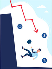 .Financial crisis, bankruptcy, vector illustration. The terrible situation of people left without money and without work during the decline of the economy. Flat style illustration isolated.