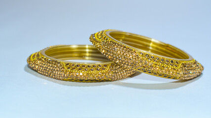 Metal & Glass Bangles With Colourful Stone Work on White.
