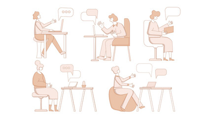 Online stress therapy scene. Color vector flat.