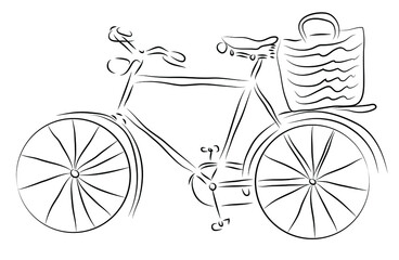 Fototapeta na wymiar Bicycle with carry bag concept of vector digital sketch
