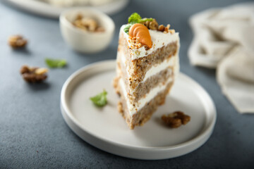 Homemade carrot cake with walnuts