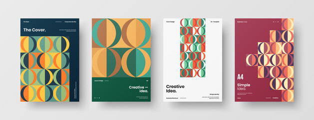 Obraz premium Company identity brochure template collection. Business presentation vector A4 vertical orientation front page mock up set. Corporate report cover abstract geometric illustration design layout bundle.