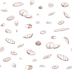 Seamless pattern with baking food. Hand drawn illustration converted to vector