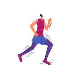 Fototapeta na wymiar Running girl. Vector flat jogging person design.