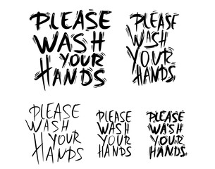Wash your hands hand drawn text. Vector message.