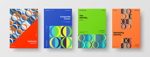 Naklejka premium Company identity brochure template collection. Business presentation vector A4 vertical orientation front page mock up set. Corporate report cover abstract geometric illustration design layout bundle.