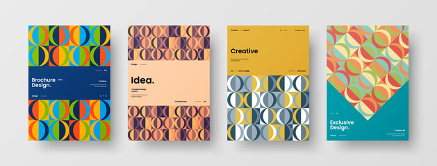 Naklejka premium Company identity brochure template collection. Business presentation vector A4 vertical orientation front page mock up set. Corporate report cover abstract geometric illustration design layout bundle.