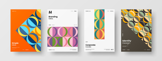 Obraz premium Company identity brochure template collection. Business presentation vector A4 vertical orientation front page mock up set. Corporate report cover abstract geometric illustration design layout bundle.