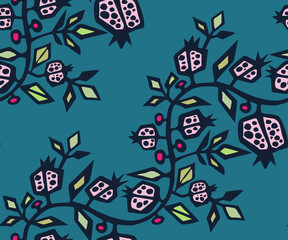 Seamless pattern with wild pomegranate ornamental decorative background. Vector pattern. Print for textile, cloth, wallpaper, scrapbooking