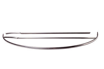 Silver plastic moldings for chrome glass in car windows - tuning element for sale in a car service on a white isolated background in a photo studio.