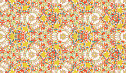 Abstract seamless pattern, background. Colored kaleidoscope on white. Useful as design element for texture and artistic compositions. - 354046260