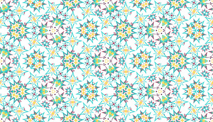 Abstract seamless pattern, background. Colorful kaleidoscope on white. Useful as design element for texture and artistic compositions. - 354046492