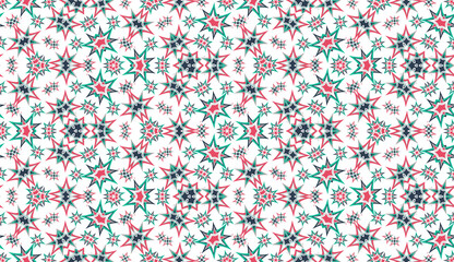 Abstract seamless pattern, background. Colorful kaleidoscope on white. Useful as design element for texture and artistic compositions. - 354046650