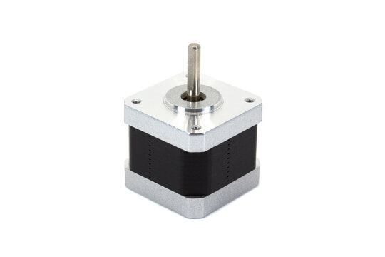 Black and silver stepper motor isolated on white