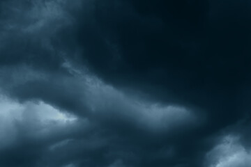 Stormy rain big fluffy clouds. Dark sky. Natural scenic abstract background. Weather changes...