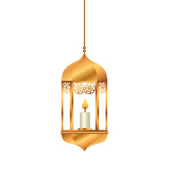 ramadan kareem lantern golden hanging , arab islam culture decoration on white background vector illustration design
