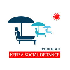 Keep a social distance on the beach. Icon. Sticker. Vector flat illustration