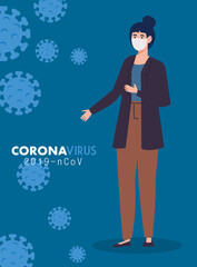 woman using medical protective mask against coronavirus 2019 ncov vector illustration design