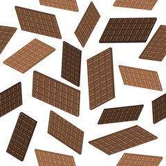 Milk Brown Chocolate Bar Seamless Pattern. Sweet Food. 3d Illustration.