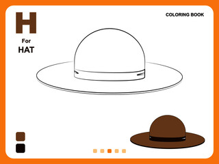 Preschool educational kids painting app game. Color painting practice on hat shape. Illustration of hat for coloring book. Object color filling practice for kids. Coloring book pages for kids.