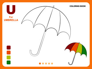 Preschool educational kids painting app game. Color painting practice on umbrella shape. Illustration of umbrella for coloring. Object color filling practice for kids. Coloring book pages for kids.