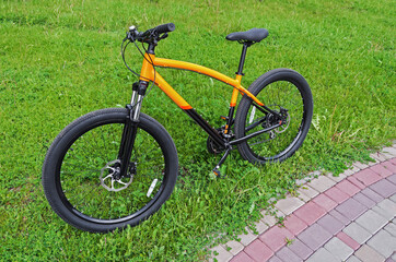 Fototapeta na wymiar Bicycle on green lawn