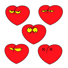 Heart collection. Emoticons. Emoji. Love symbol. Cartoon design element for Valentines Day greeting card, kids coloring book page, t-shirt print, icon, logo, label, patch, sticker.
