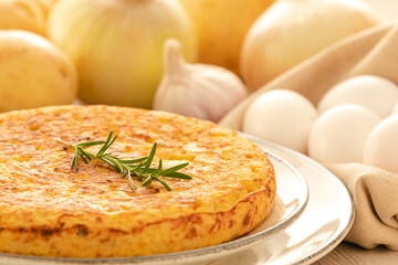 Spanish omelette with potatoes and onion, typical Spanish cuisine.