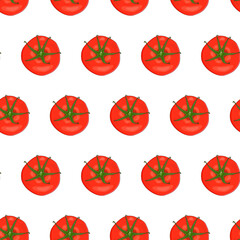 Tomatoes seamless pattern isolated on white background. Backdrop with fresh cherry tomatoes. Vegetables background for textiles, banner, wrapping paper, packing design. Stock vector illustration