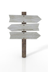 Wooden signpost isolated on white. 3D rendering.