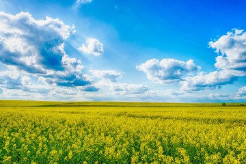 Fototapeta premium Beautiful field with yellow rapeseed flowers. Cloudy sky Nature. Landscapes.
