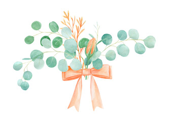 Watercolor green floral with eucalyptus. Hand painted pattern with branches eucalyptus. Perfect For Wedding Design