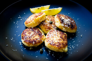 Potato Parmesan Pancakes with lemon and capers
