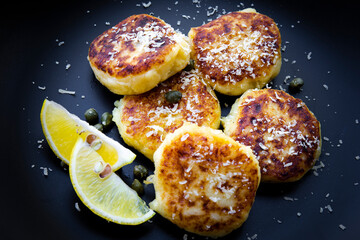 Potato Parmesan Pancakes with lemon and capers