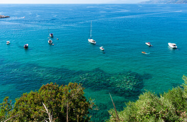 Italy, Campania, Palinuro - 11 August 2019 - The turquoise sea of ​​the port of Palinuro