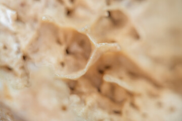 Close-up of cooked dough in soft focus
